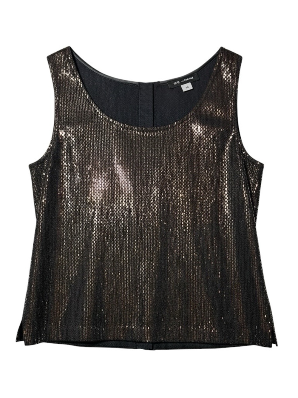 St. John Metallic Bronze Black Sleeveless Top Button
Back Tank Blouse